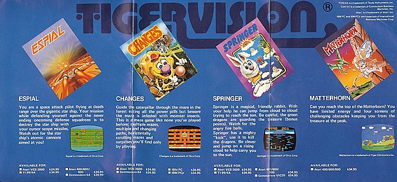 1984 Tigervision Cartridge Catalog Inside
